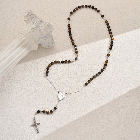 Natural Tiger Eye Rosary Bead Necklaces ZW7373-1