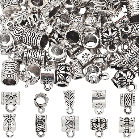 100Pcs 10 Style Tibetan Style Alloy Tube Bails FIND-SC0008-44-1