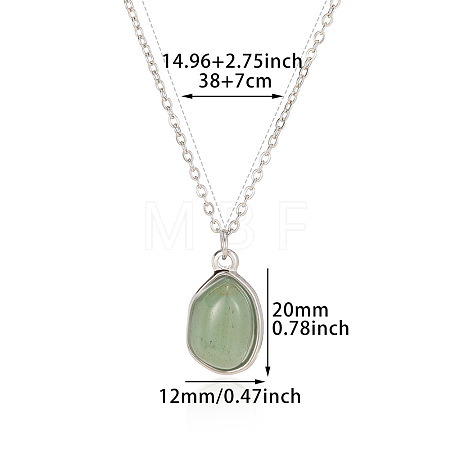 Natural Green Aventurine Irregular Oval Pendant 304 Stainless Steel Cable Chain Necklaces for Women FS-WGF500E-05-1