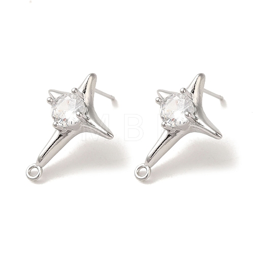 Brass with Clear Cubic Zirconia Stud Earring Findings KK-G499-01P-1