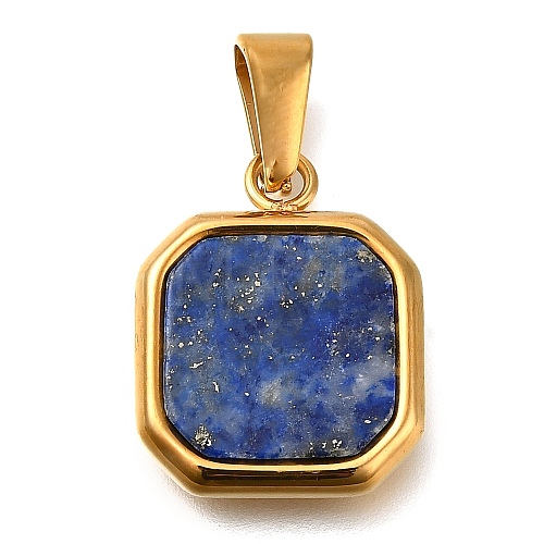 Ion Plating(IP) 304 Stainless Steel Pave Natural Lapis Lazuli Pendants STAS-Z113-01G-01-1