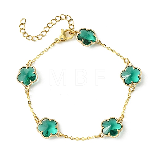 Glass Flower Link Bracelets BJEW-JB10219-02-1