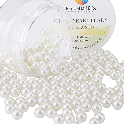 8mm About 200Pcs Glass Pearl Round Beads for Jewelry Making Round Box Kit Anti-flash White HY-PH0001-8mm-011-1