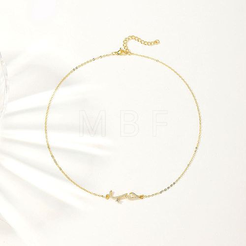 Cubic Zirconia Wave Pendant Necklace with Golden Brass Chains RP3424-2-1