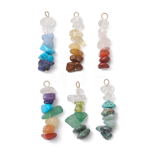 6Pcs Mixed Gemstone Chip Beaded Pendants Set PALLOY-JF02769-02-1