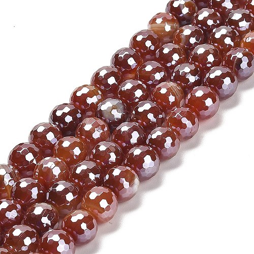 Electroplated Natural Agate Round Beads Strands G-L598-A01-03C-1