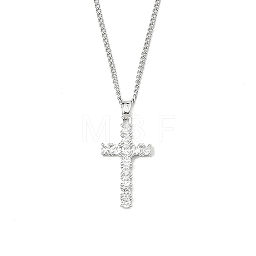 Brass Micro Pave Clear Zirconia Cross Pendant Necklaces NJEW-M211-05C-P-1