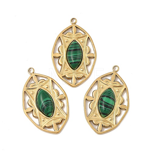 304 Stainless Steel Pave Synthetic Malachite Pendants STAS-P380-18G-02-1