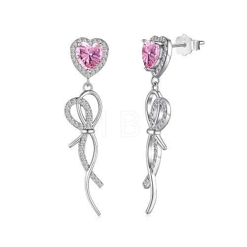 Anti-Tarnish Heart Rhodium Plated 925 Sterling Silver Micro Pave Cubic Zirconia Stud Earrings EJEW-Q804-04P-1