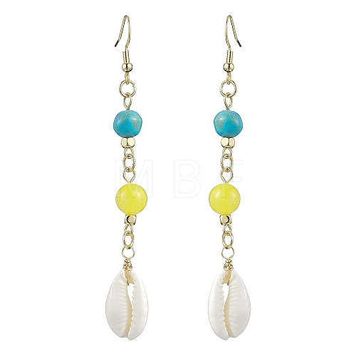 Cowrie Shell and Synthetic Turquoise & Natural Mashan Jade Dangle Earrings for Women EJEW-JE05814-1
