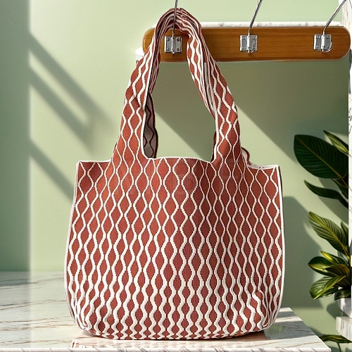 Polyester Rhombus Knitting Tote Bags PW-WG80119-04-1