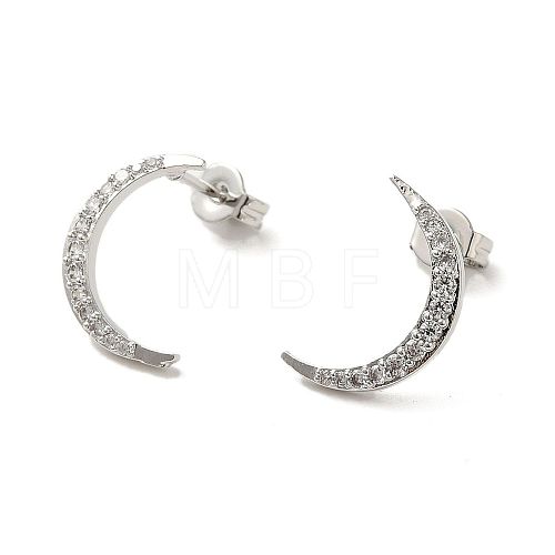 Moon Rack Plating Brass Micro Pave Cubic Zirconia Stud Earrings for Women EJEW-O001-08P-1