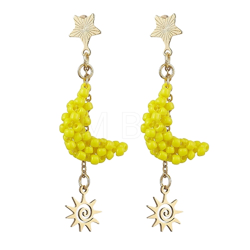 Glass Seed Beaded Dangle Stud Earrings for Women EJEW-MZ00214-1