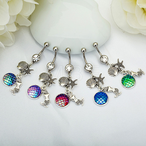 316L Surgical Stainless Steel Mermaid Starfish Dangle Belly Rings WG35D2C-19-1