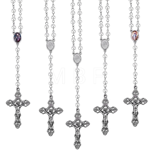 5Pcs Rosary Bead Necklace NJEW-SW00017-1