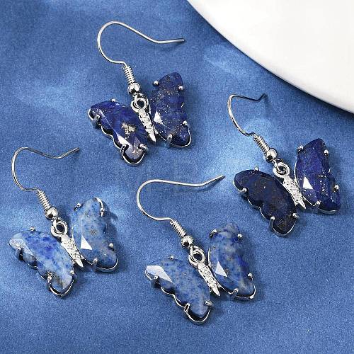 Natural Lapis Lazuli Brass Dangle Earrings EJEW-M081-01P-07-1