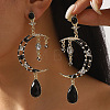 Moon with Teardrop Alloy Rhinestone Dangle Stud Earrings FS-WG3EB84-01-1