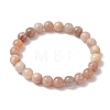 8mm Natural Sunstone Round Beaded Stretch Bracelets BJEW-TA00530-1