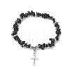 Natural Obsidian Chip Beaded Stretch Bracelets BJEW-JB12316-02-2
