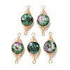Dyed Natural Sesame Jasper Faceted Hexagonal Cut Flat Round Links Connector Charms with Copper Herringbone Wire-Wrapped KK-Z152-07G-08-1