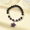 Natural Amethyst & Lava Rock & Shell Pearl Charm Bracelets BJEW-JB13705-01-1