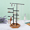 8-Tier T Bar Iron Earring Organizer Display Stands with Hexagon Wood Trays EDIS-WH0022-46-4