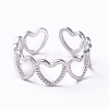304 Stainless Steel Hollow Out Heart Wrap Open Cuff Ring for Women RJEW-C046-10P-2