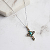 Natural Turquoise & Cubic Zirconia Cross Pendant Necklaces NJEW-L125-001ASP-4