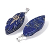 Dyed Natural Lapis Lazuli Gold Sun Pattern Pendants G-L524-14P-06-2