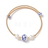 Handmade Porcelain & Natural Cultured Freshwater Pearl & Non-magnetic Synthetic Hematite Beaded Cuff Bangles for Women BJEW-JB14019-3