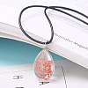 Transparent Glass Inner Dried Flower Teardrop Pendant Black Waxed Cord Necklaces WG346B2-01-1
