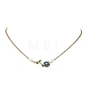 Natural Stone Beaded Flower Brass Pave Green Cubic Zirconia Branch Pendant 304 Stainless Steel Cable Chain Necklaces for Women NJEW-JN06415-4