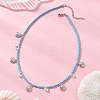 Boho 304 Stainless Steel Shell Shaped Pendant Glass Seed Beaded Necklaces NJEW-MZ00147-01-1