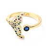 Brass Micro Pave Colorful Cubic Zirconia Cuff Rings RJEW-F114-04G-1