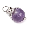 Natural Green Aventurine/Amethyst/Rose Quartz/Lava Rock/Quartz Round Pendants PALLOY-JF03183-02-4