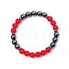 Glass & Synthetic Non-magnetic Hematite Round Beads Stretch Bracelets for Women Men KJ2327-4-1