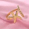 304 Stainless Steel Starfish & Shell Open Cuff Rings for Women RJEW-C095-09G-3