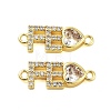 Rack Plating Brass Pave Clear Cubic Zirconia FE Heart Links Connector Charms KK-S379-24G-1