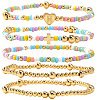 Summer Stainless Steel Heart Alphabet Colorful Glass Seed Beaded Stretch Bracelet Sets JV8929-8-1