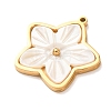 Carved Natural White Shell 304 Stainless Steel Pendants SH-K002-01F-G-2