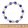 Evil Eye Lampwork and Natural Cultured Freshwater Pearl Beaded Stretch Bracelets BJEW-JB14283-02-4
