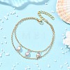 Brass Cable Chains & Rice Natural Cultured Freshwater Pearl Double Layers Bracelets for Women BJEW-JB14135-4