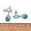 Handmade Polymer Clay 3D Flower Plumeria & Flower Word Printed Cowrie Shell Dangle Stud Earrings for Women EJEW-JE07483-6
