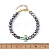 Dyed Natural Cultured Freshwater Pearl Round Beaded Bracelets with Religion Cross Natural Paua Shell for Women BJEW-JB14274-4