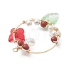 Faceted Round Natural Mixed Stone & Glass Butterfly & Plastic Flower Pendants PALLOY-JF05043-5