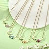 Natural Stone Beaded Flower Brass Pave Green Cubic Zirconia Branch Pendant 304 Stainless Steel Cable Chain Necklaces for Women NJEW-JN06415-1