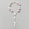 Plastic Imitation Pearl Link Alloy Virgin Cross Charm Rosary Bracelets BJEW-WH0041-52-1