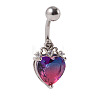 304 Stainless Steel & Bloodstone & Cubic Zirconia Belly Rings WGF3178-01-4