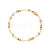Brass & Imitation Pearl Round Beads Stretch Bracelets QX7837-4-1