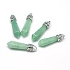 Bullet Platinum Plated Alloy Natural Green Aventurine Pointed Pendants X-G-F228-06G-RS-1